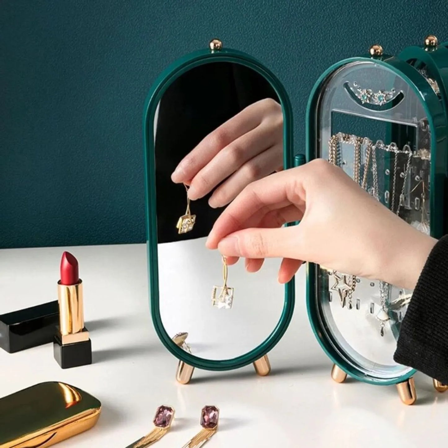 JOYERO ORGANIZADOR PLEGABLE CON ESPEJO
